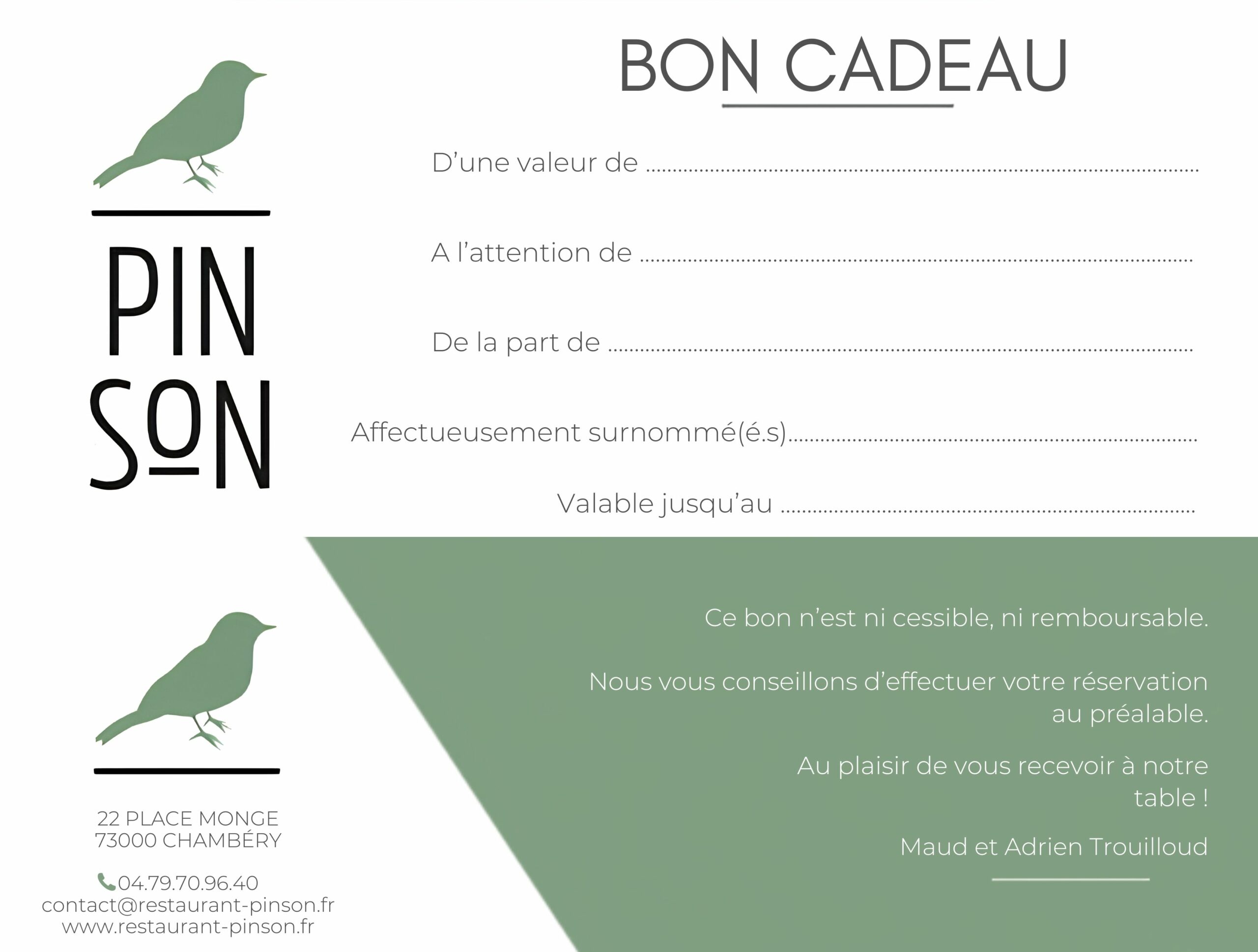Bon cadeau Pinson